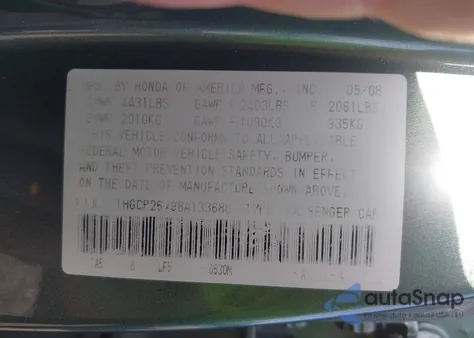 2008 Honda Accord 2.4 Ex from USA, damaged, VIN 1HGCP26798A133680